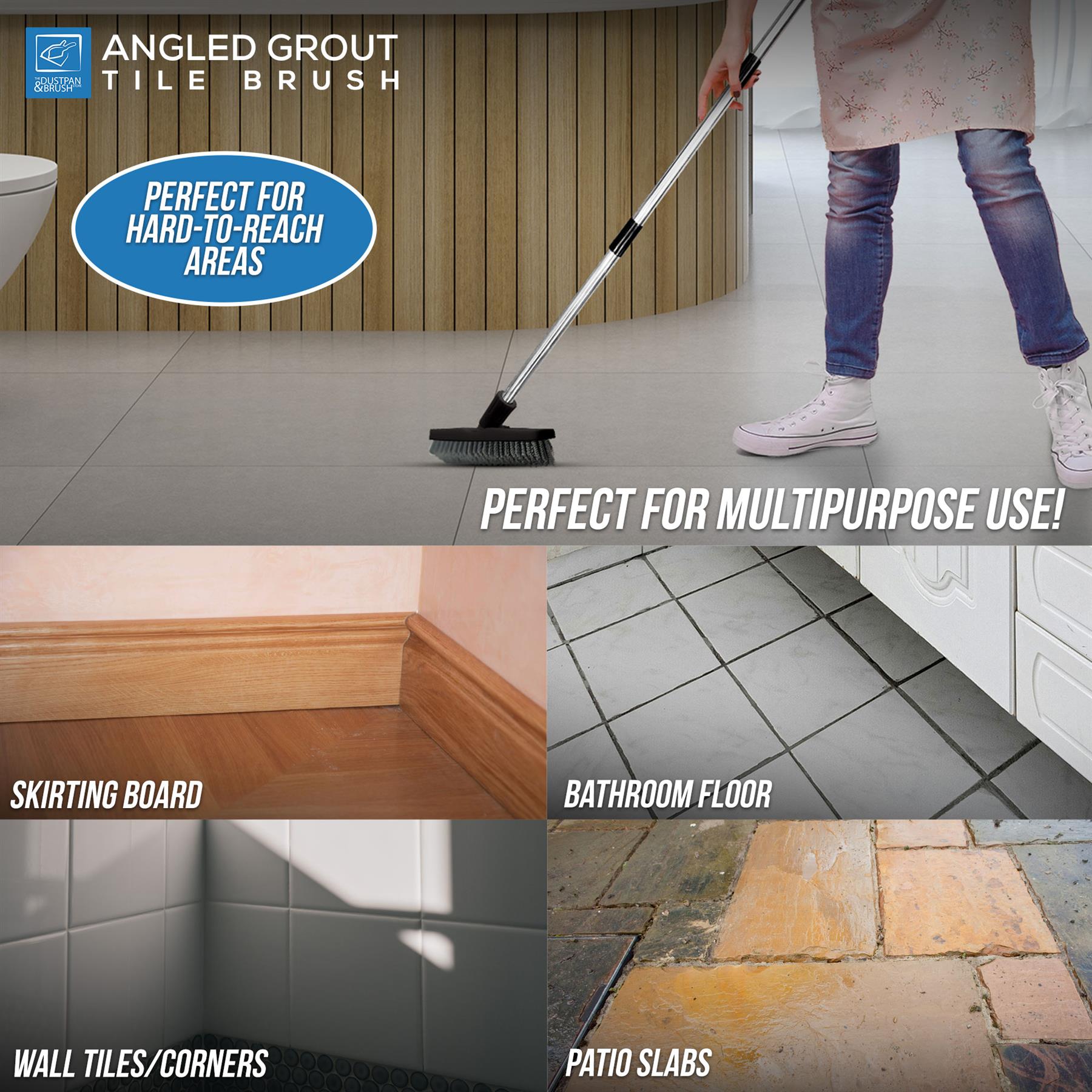 Angled Grout Floor Scrubbing Brush with Stainless Steel Handle