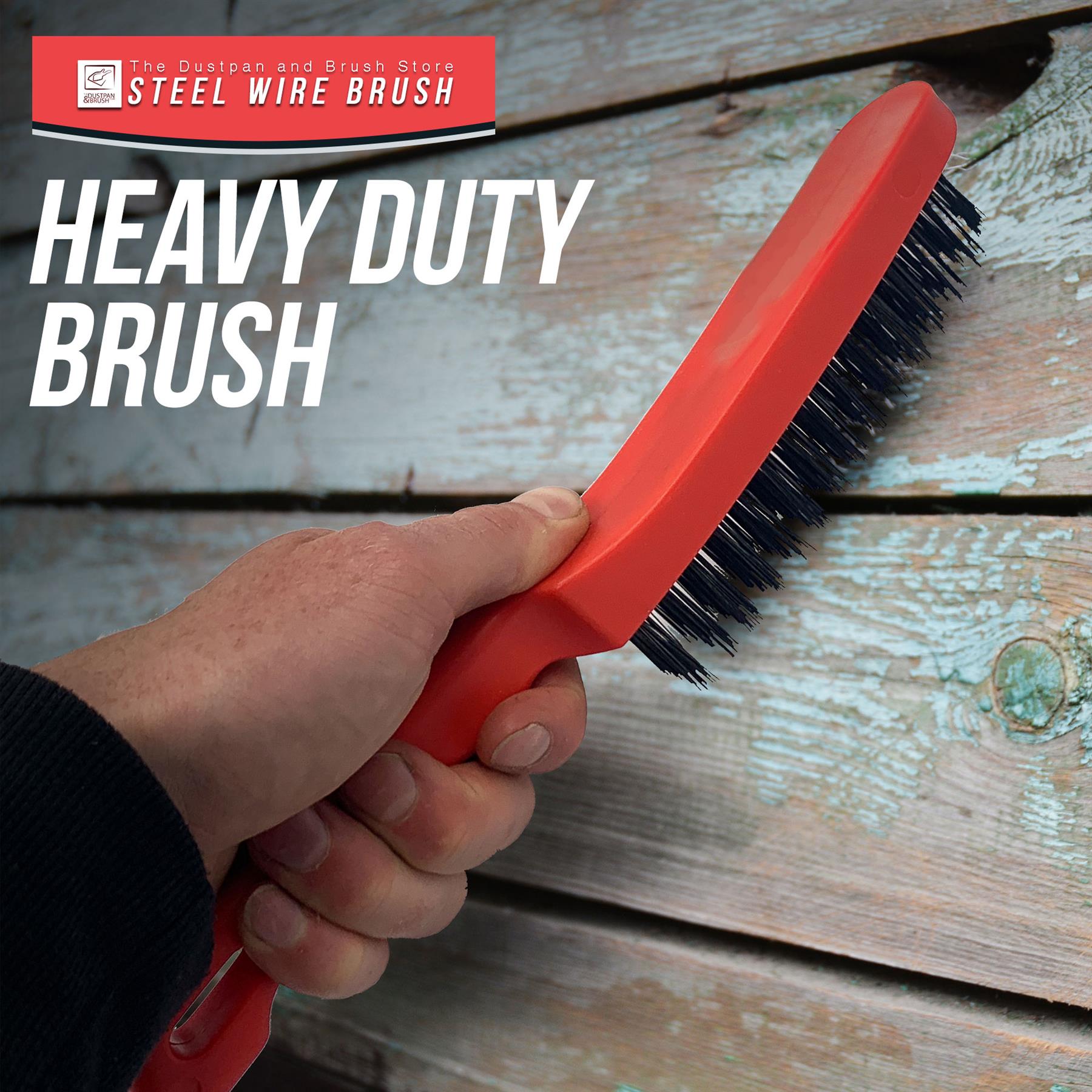 Heavy Duty Wire Brush with Plastic Handle | 4 Row Metal Bristle Brush