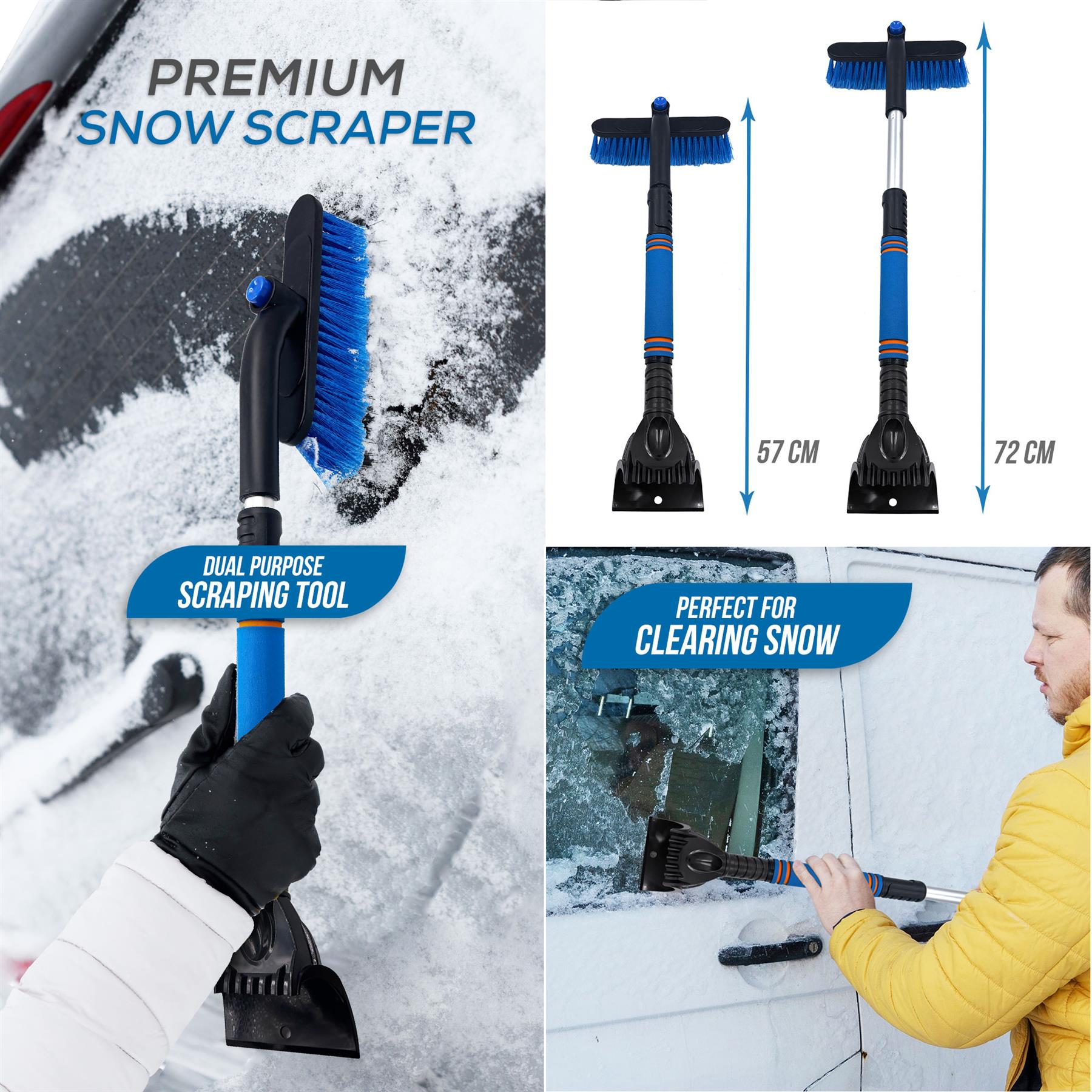 Telescopic Ice Scraper & Snow Brush for Cars – Extending Handle