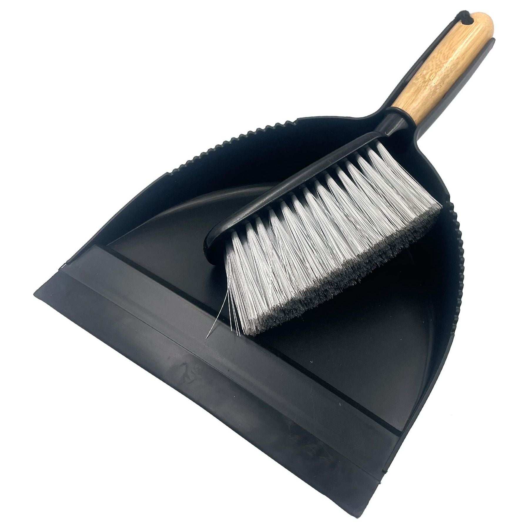 Black Dustpan and Brush Set | Bamboo Handle Sweeping Set