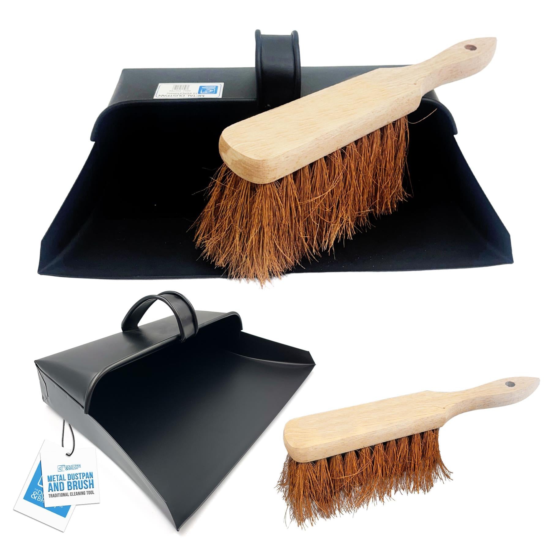 Metal Hooded Dustpan and Brush Set with Soft Coco Brush