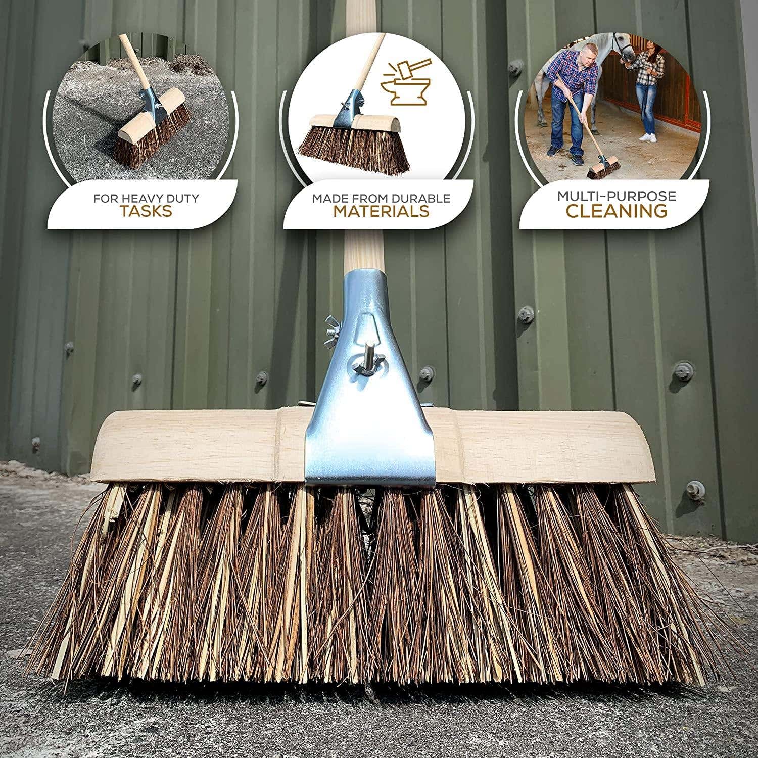 13" Newman & Cole Saddleback Yard Broom | Bass & Cane Stiff Outdoor Brush