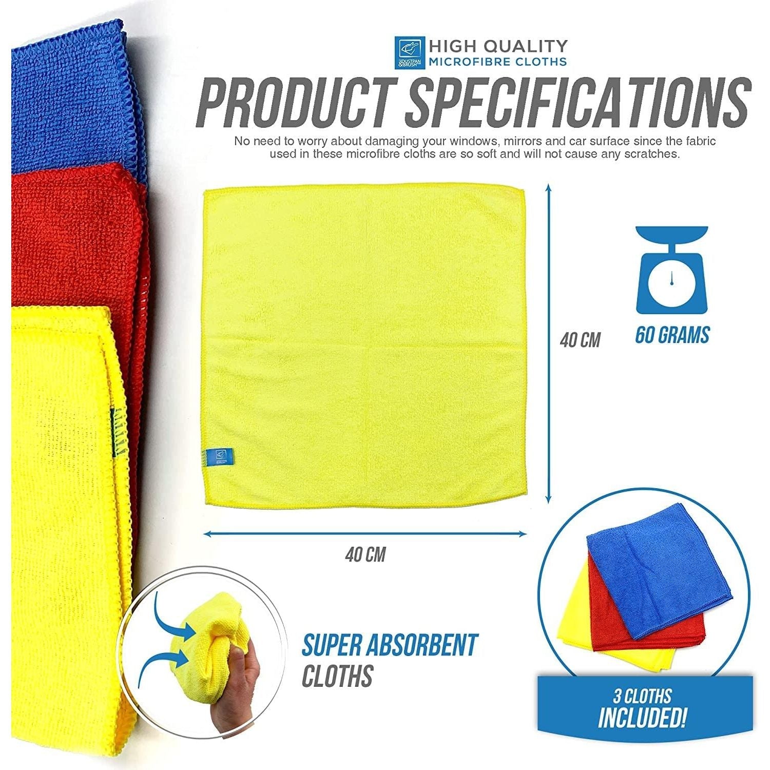Large Soft Absorbent Microfibre Cloths - Pack of 3, 12, 24
