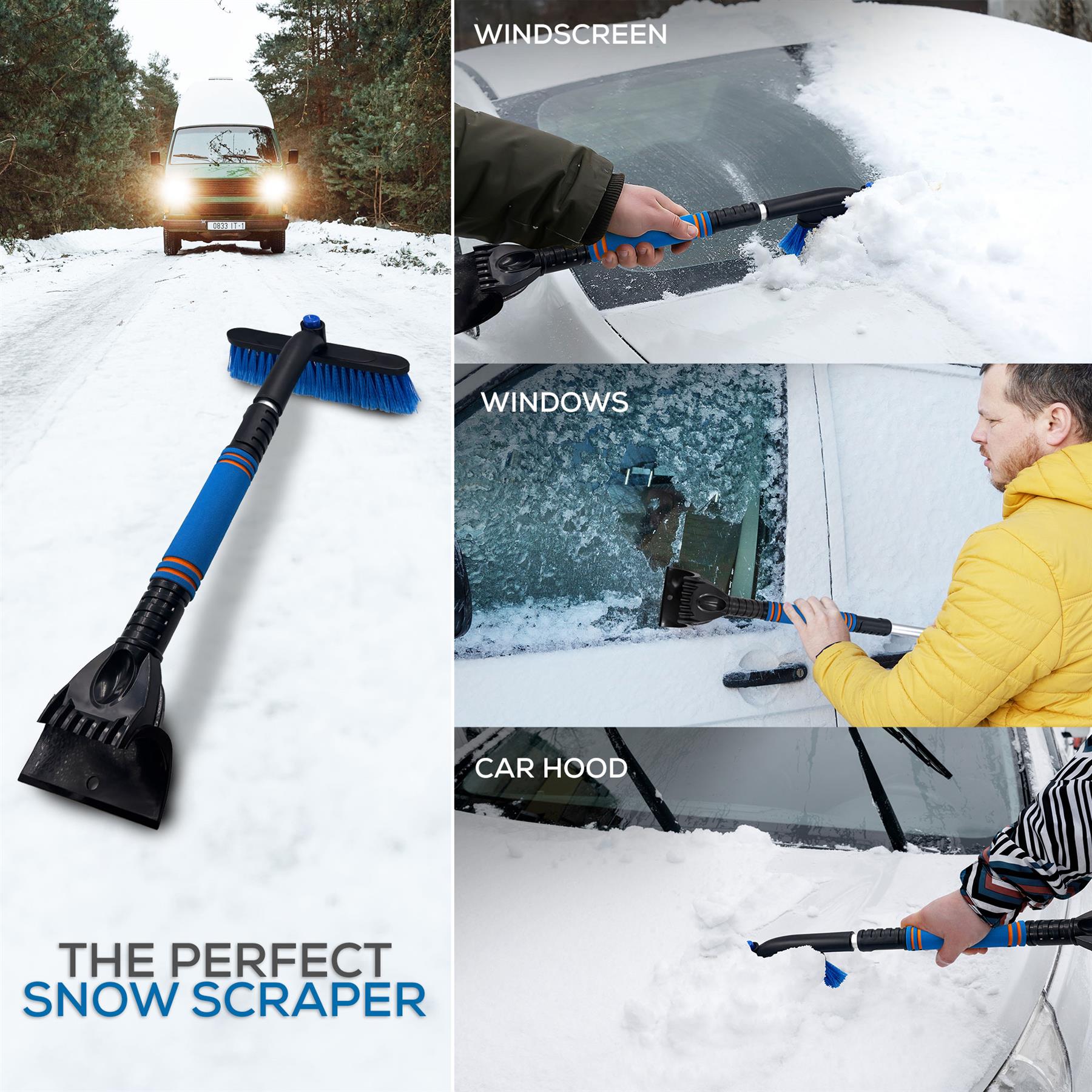 Telescopic Ice Scraper & Snow Brush for Cars – Extending Handle