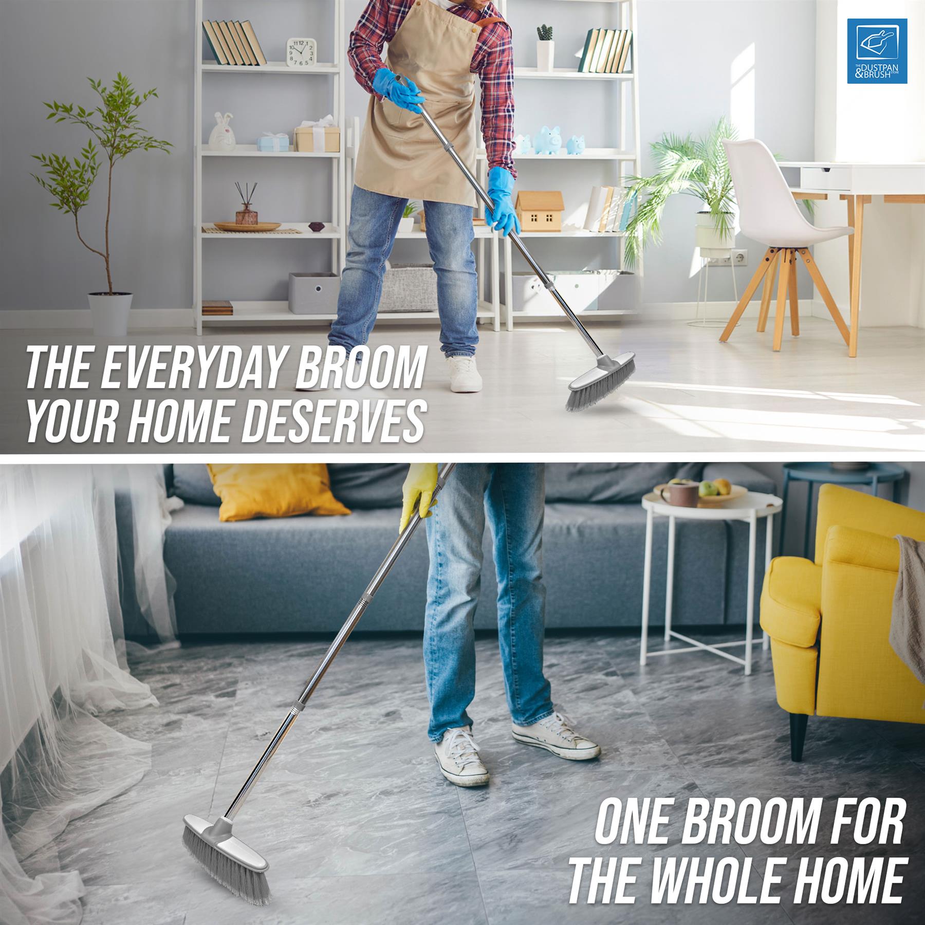 Grey & White Indoor Broom with 4 Piece Handle