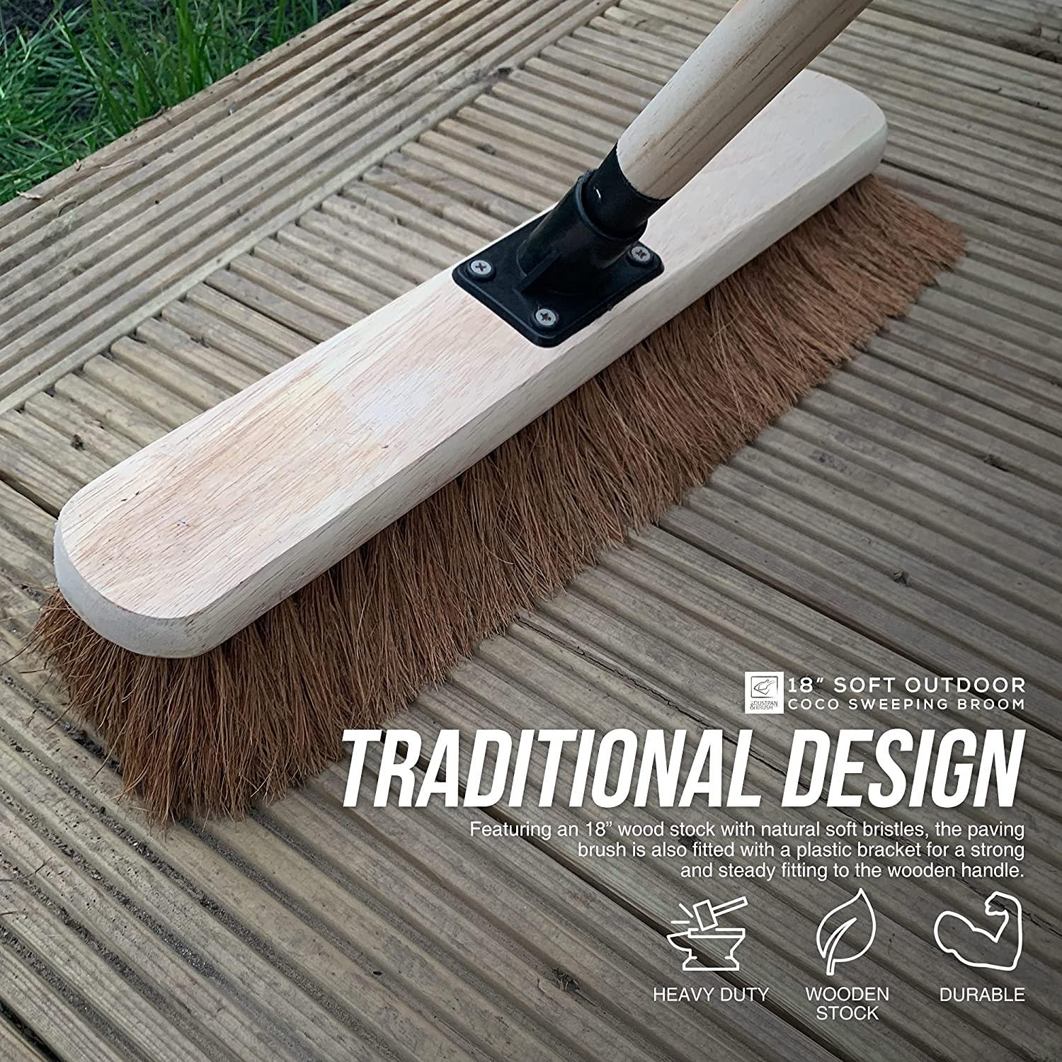 18" Soft Coco Broom with Wooden Handle | Patio & Decking Sweeper