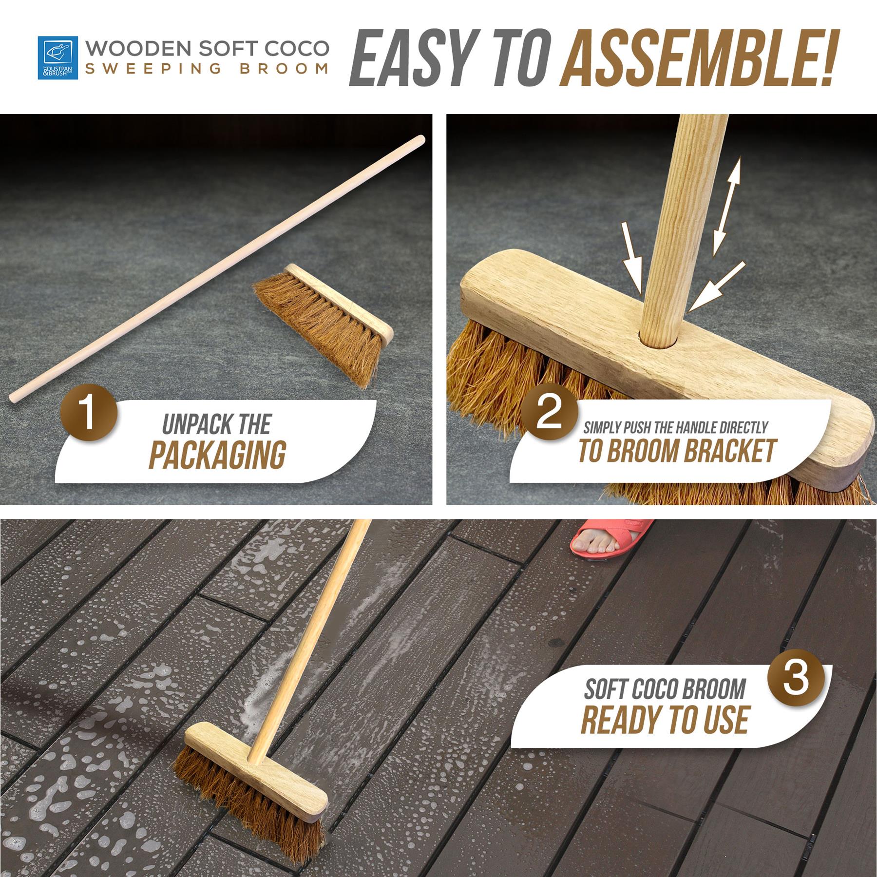 10" Soft Coco Broom with Wooden Handle – Outdoor Sweeping Brush