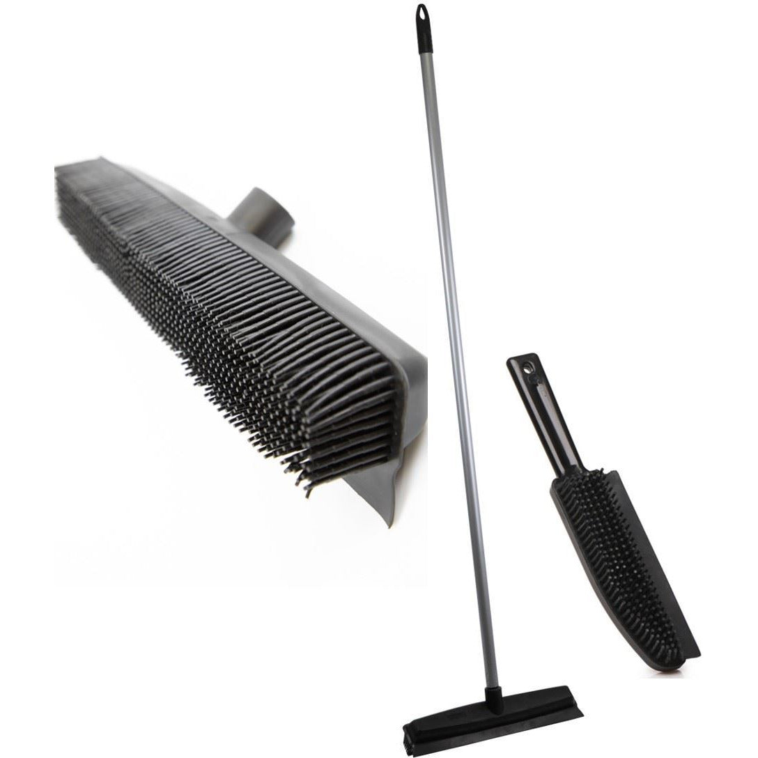 Rubber Bristle Broom & Hand Brush Pet Hair Removal Twin Pack