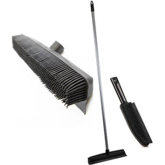 Rubber Bristle Broom & Hand Brush Pet Hair Removal Twin Pack