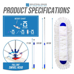 24" Flat Dust Mop with 130cm Telescopic Handle