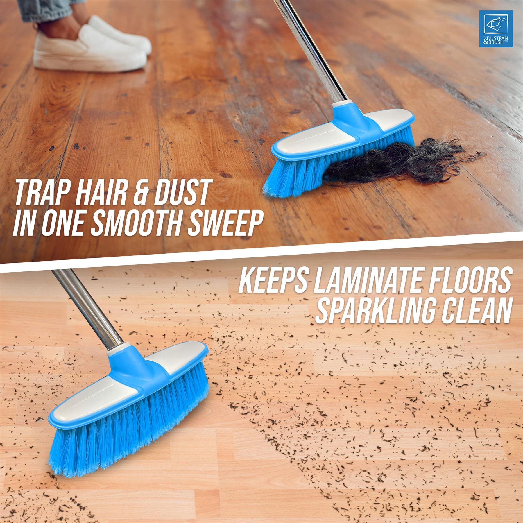 Blue & White Indoor Broom with 4 Piece Stainless Steel Handle