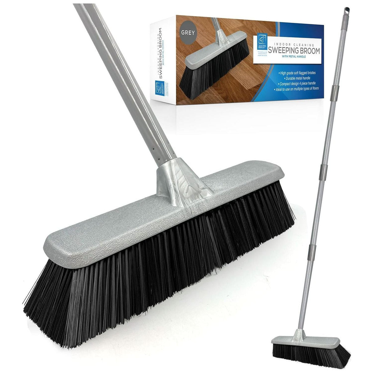 Soft Indoor Broom with 4 Piece Metal Handle
