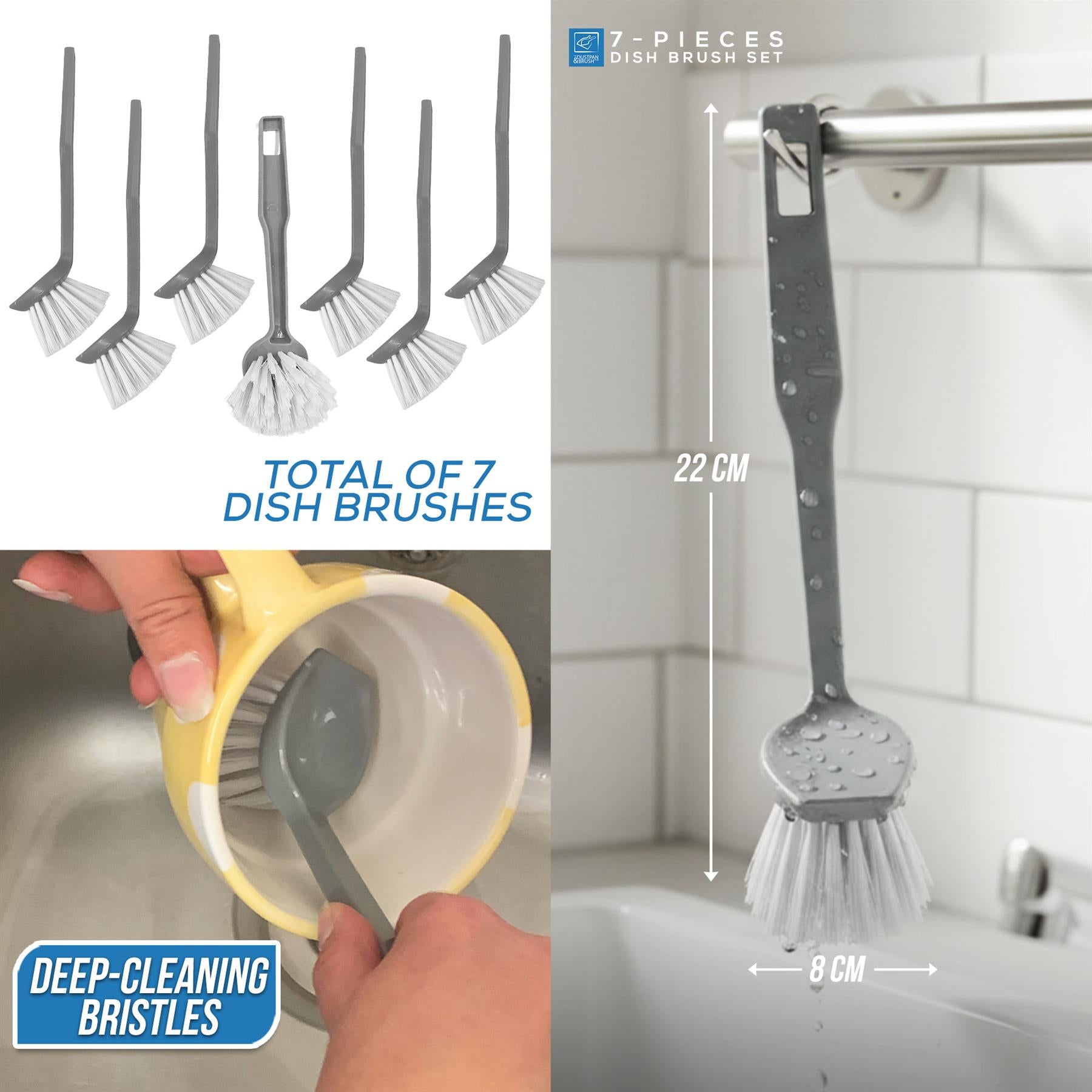 Round Dish Brushes Pack of 7 | Washing Up Brushes with Scraper