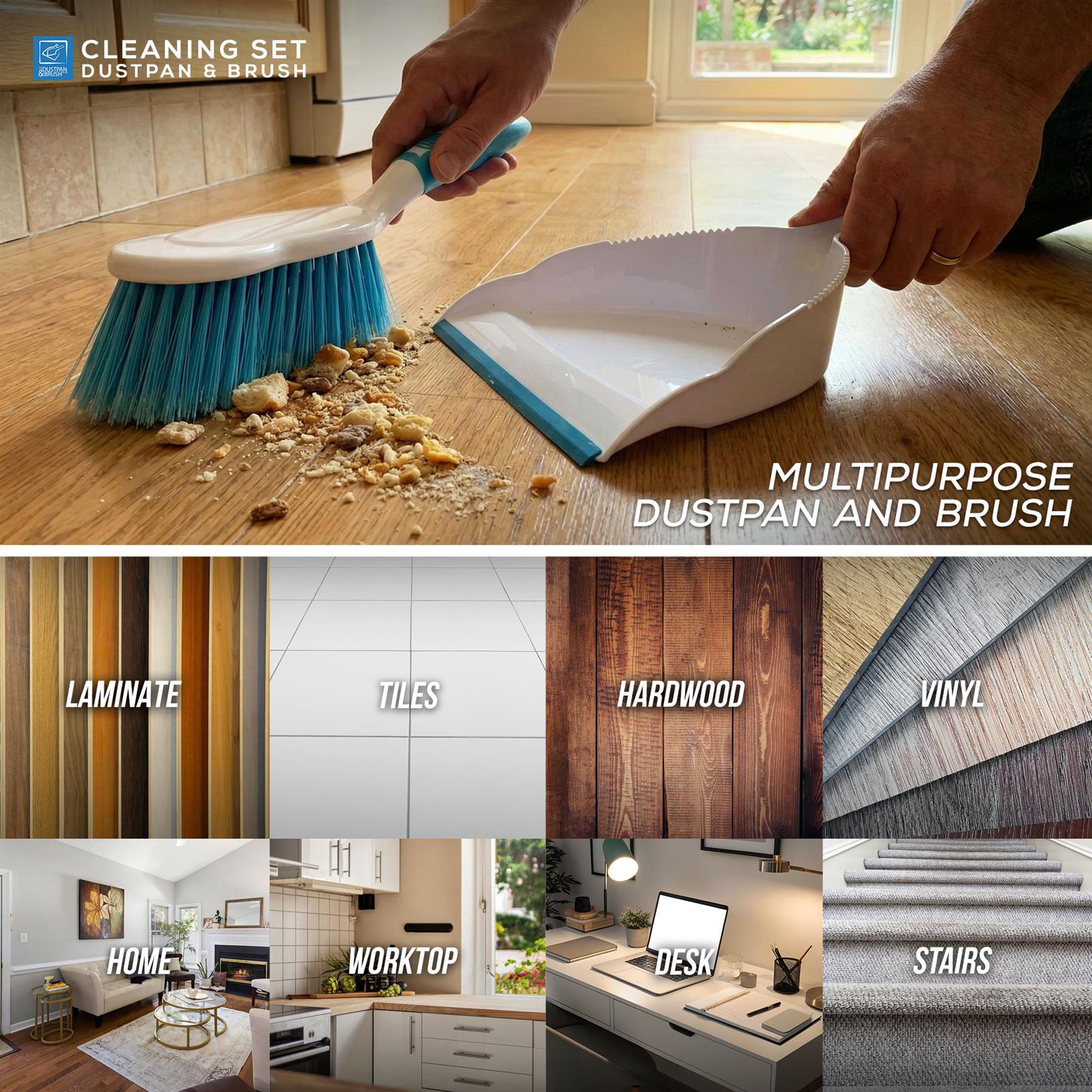 Deluxe Dustpan and Brush Set - Blue