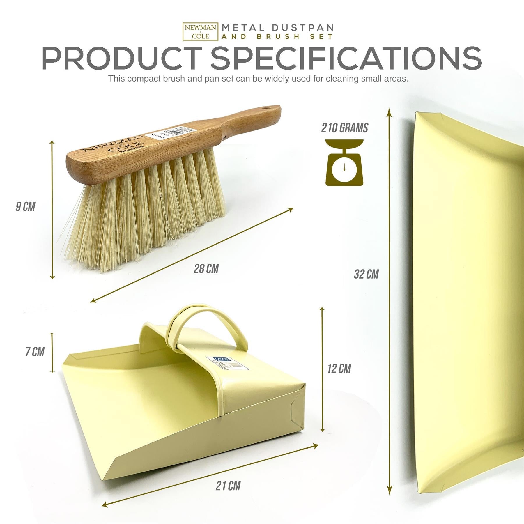 Newman and Cole Cream Metal Dustpan and Brush Set | Hooded Design