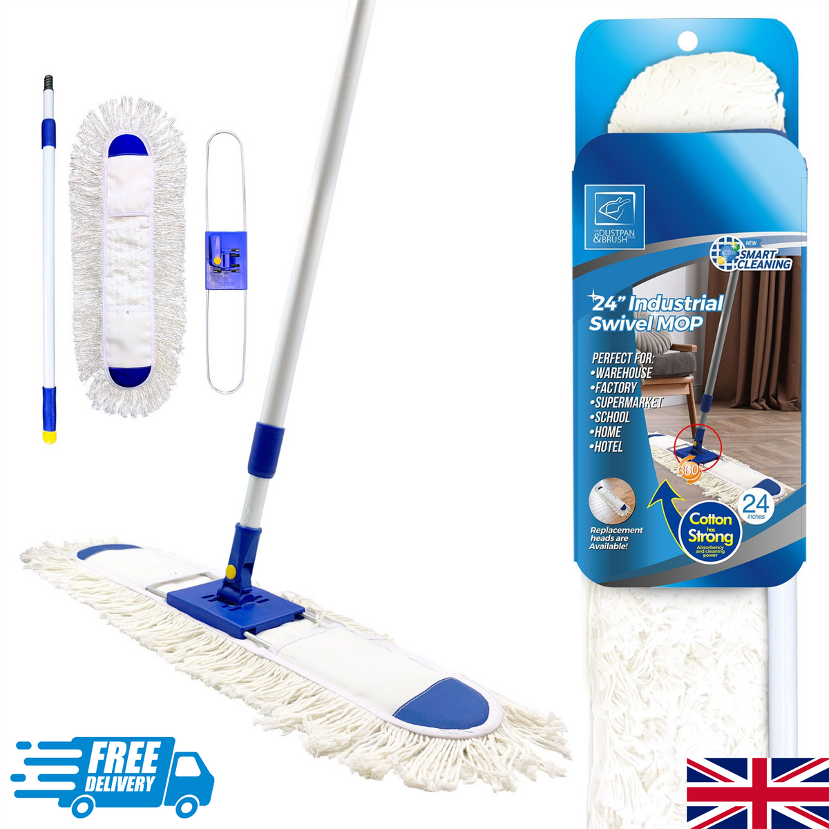 24" Flat Dust Mop with 130cm Telescopic Handle