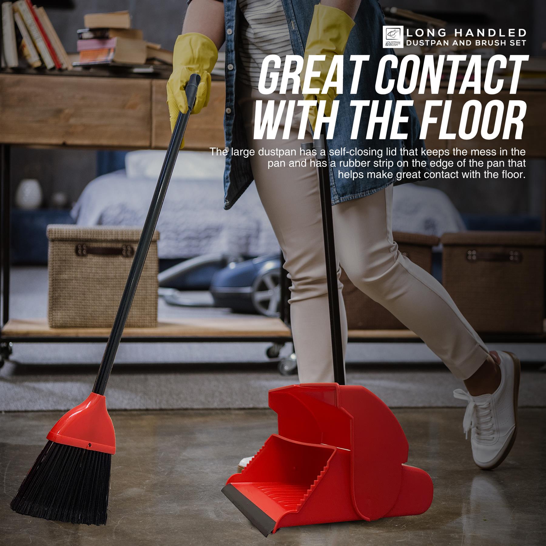 Long Handled Dustpan and Brush Set – Upright Floor Cleaner for Easy Cleaning