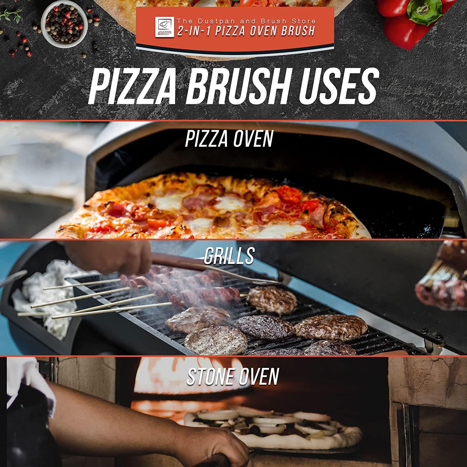 Compact Pizza Oven Brush with Scraper & Steel Bristles