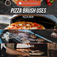 Compact Pizza Oven Brush with Scraper & Steel Bristles
