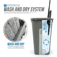 Magic Wash & Dry Flat Mop and Bucket Set – Compact Floor Cleaning