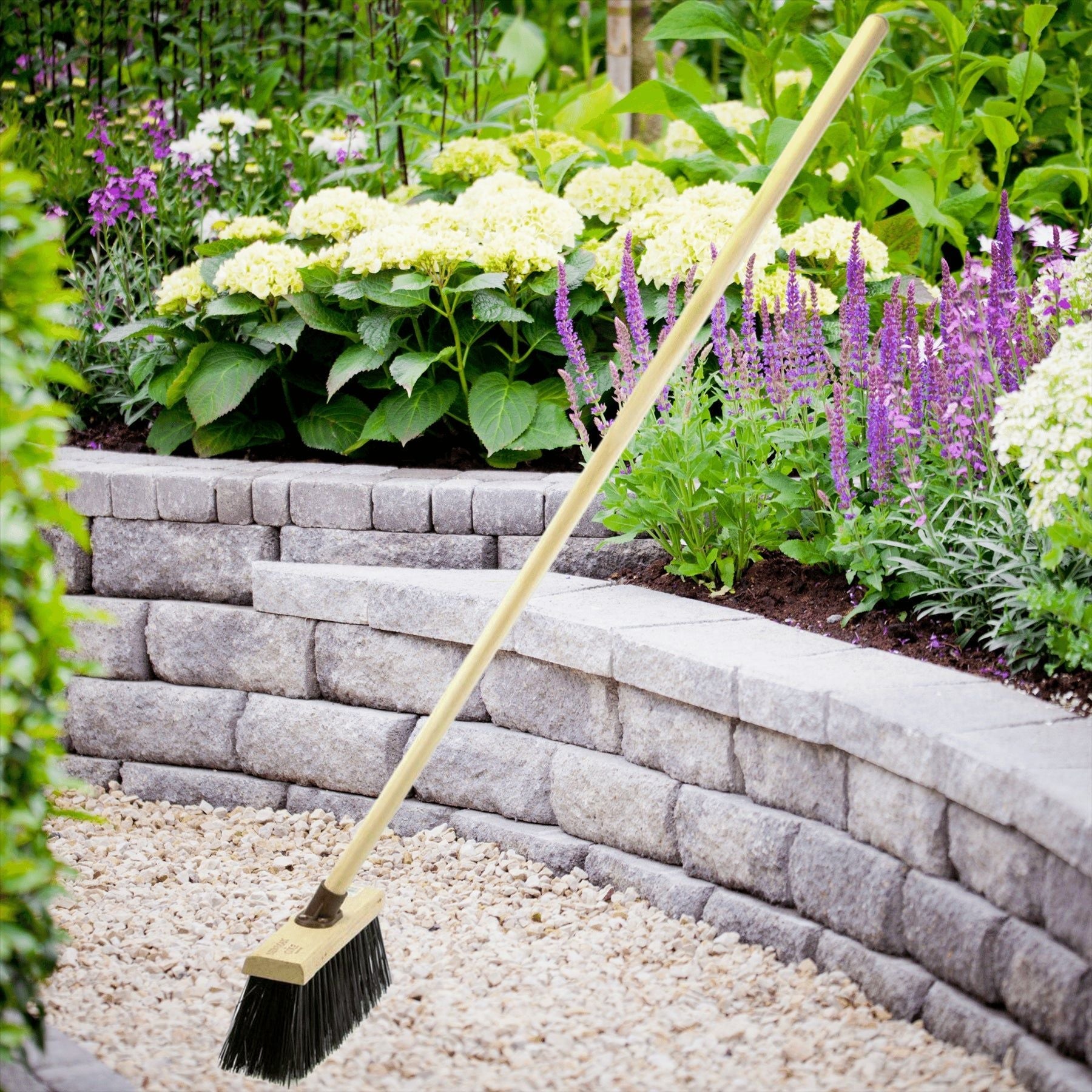 13" Newman & Cole Stiff PVC Flat Broom with Handle | Outdoor Sweeper