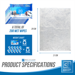 200 Wet Floor Cleaning Wipes - 10 Packs of 20