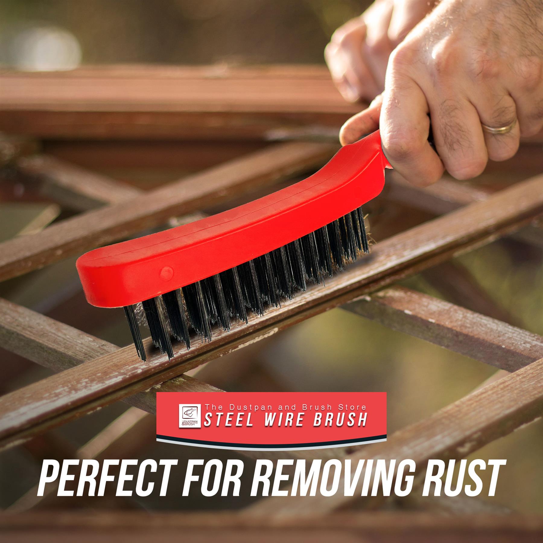Heavy Duty Wire Brush with Plastic Handle | 4 Row Metal Bristle Brush