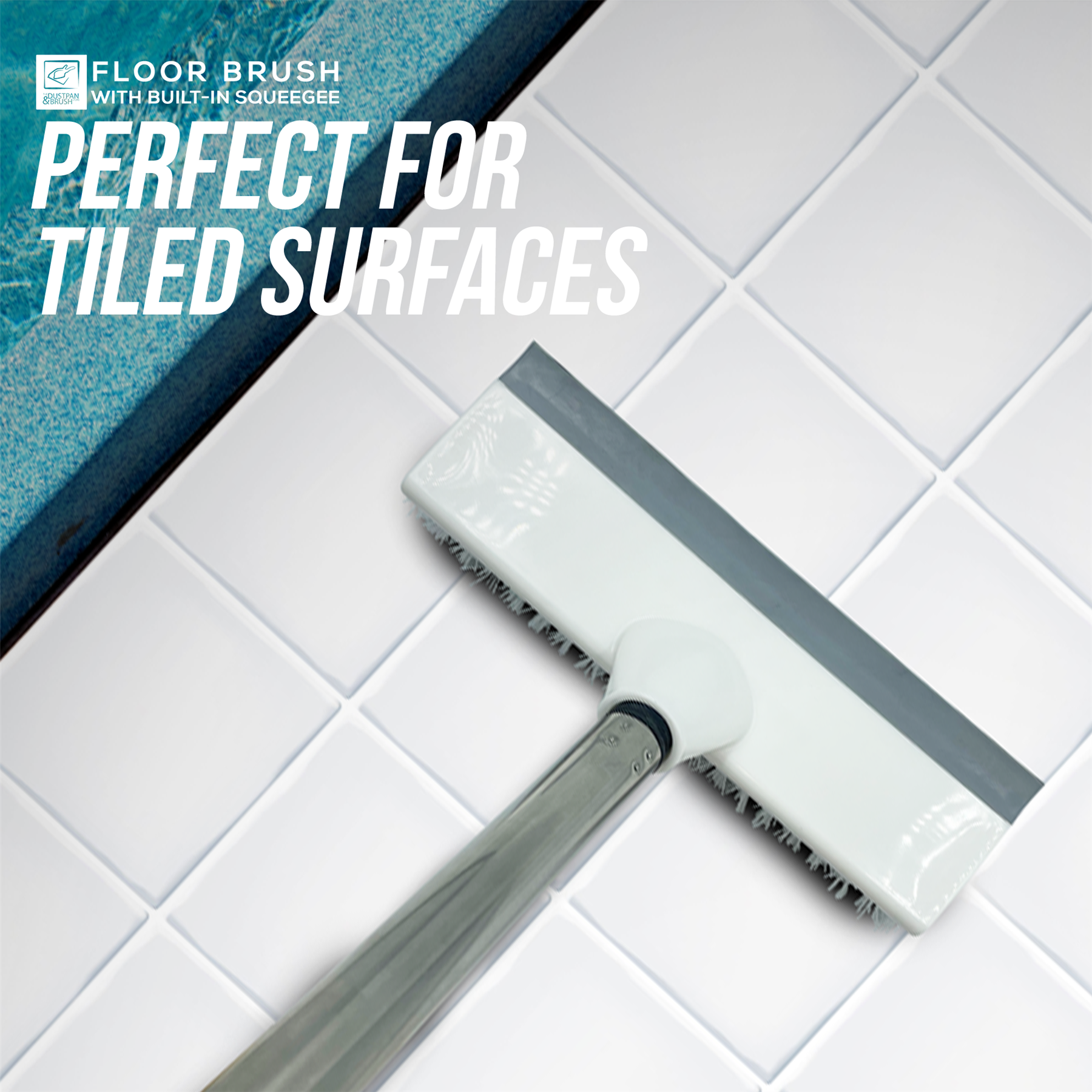 Deck Floor Scrubbing Brush with 4 Piece Handle & Squeegee