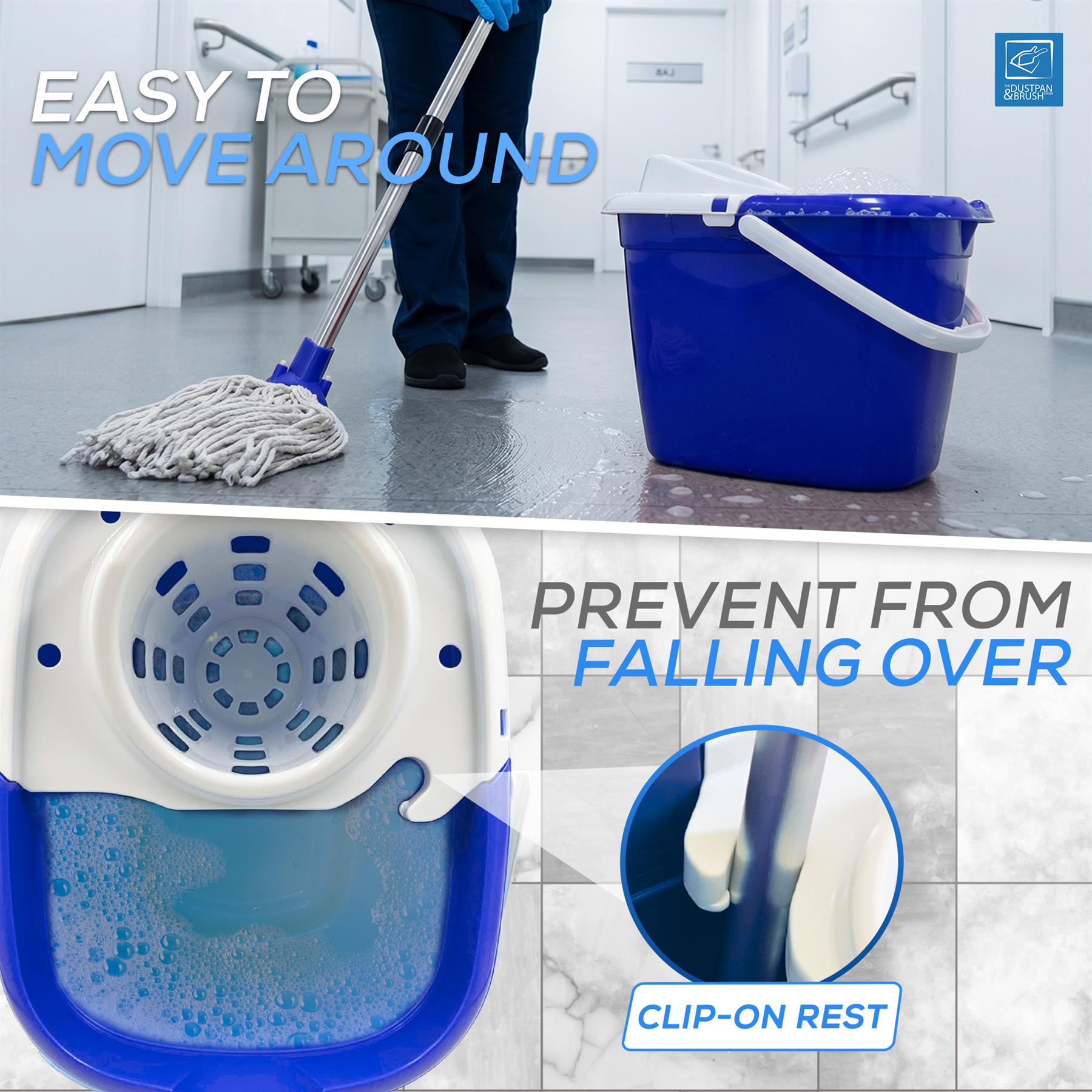 Blue Mop Bucket Set with 2 Cotton Mop Heads & Handle