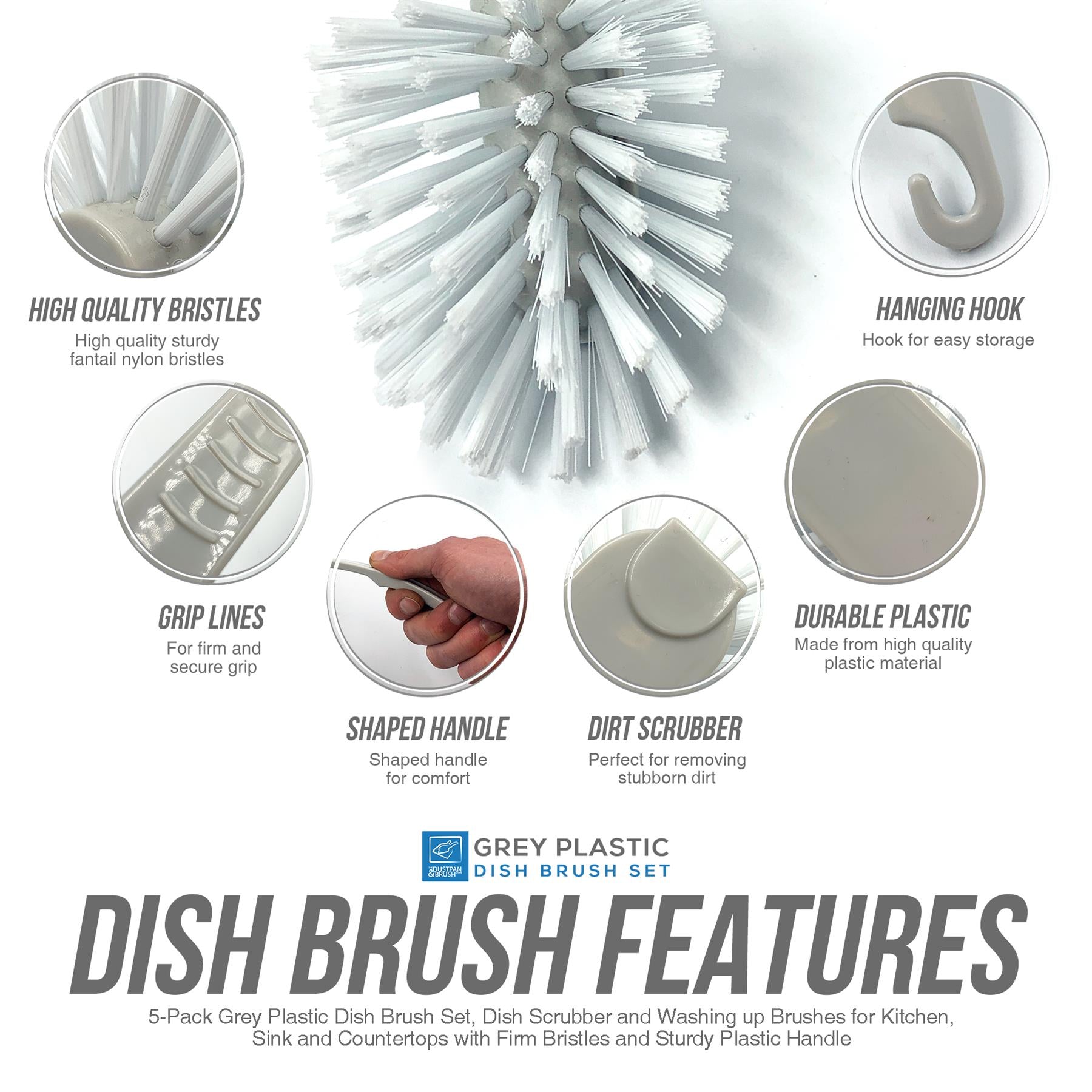 Silver Fantail Dish Brush – Single or Pack of 5