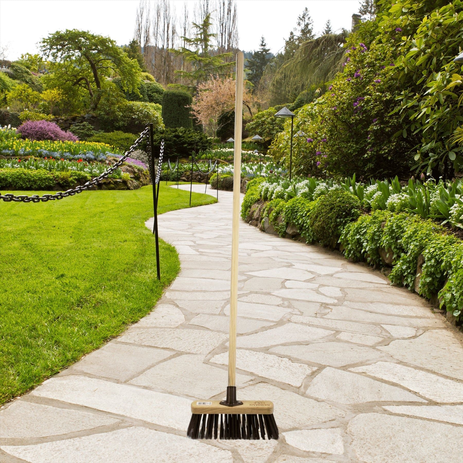 13" Newman & Cole Stiff PVC Flat Broom with Handle | Outdoor Sweeper