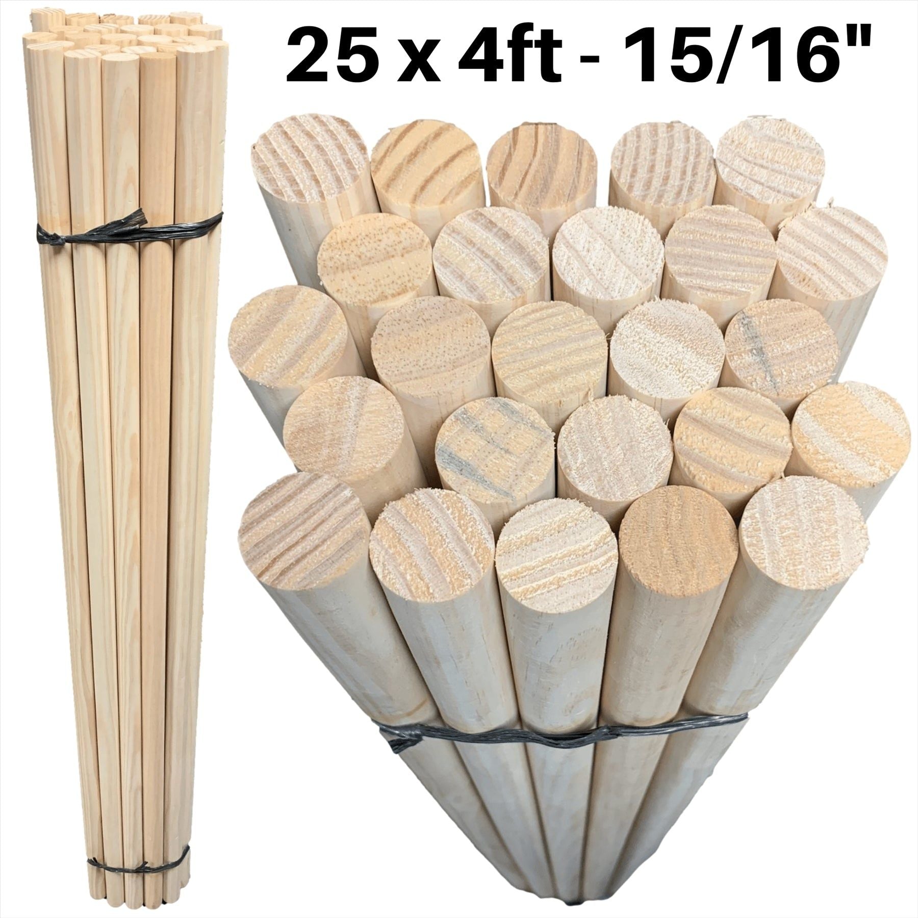 Pack of 25 Wooden Broom Handles 4ft (120cm) 15/16" (23-24mm)