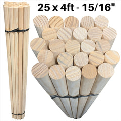 Pack of 25 Wooden Broom Handles 4ft (120cm) 15/16" (23-24mm)