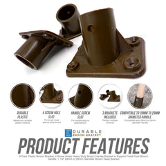 1 1/8" (28-29mm) Plastic Broom Bracket with 4 Holes - Pack of 3