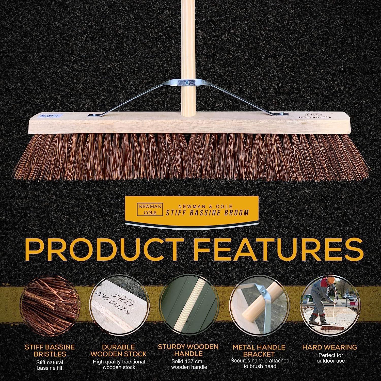 24" Newman & Cole Stiff Bassine Broom with 4ft6 Handle & Metal Stay