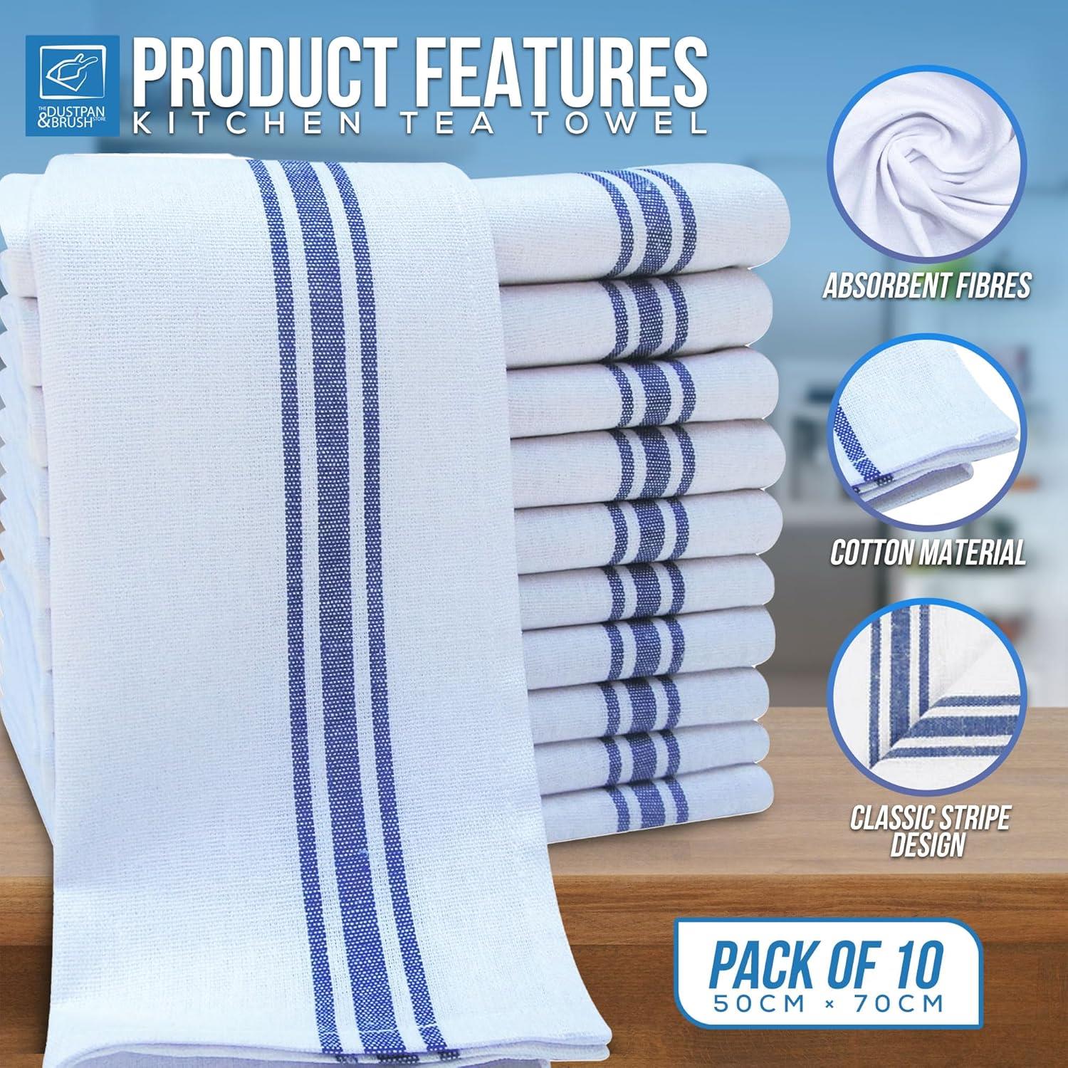 Blue & White Caterers Tea Towels Pack of 10 | Cotton Kitchen Towels