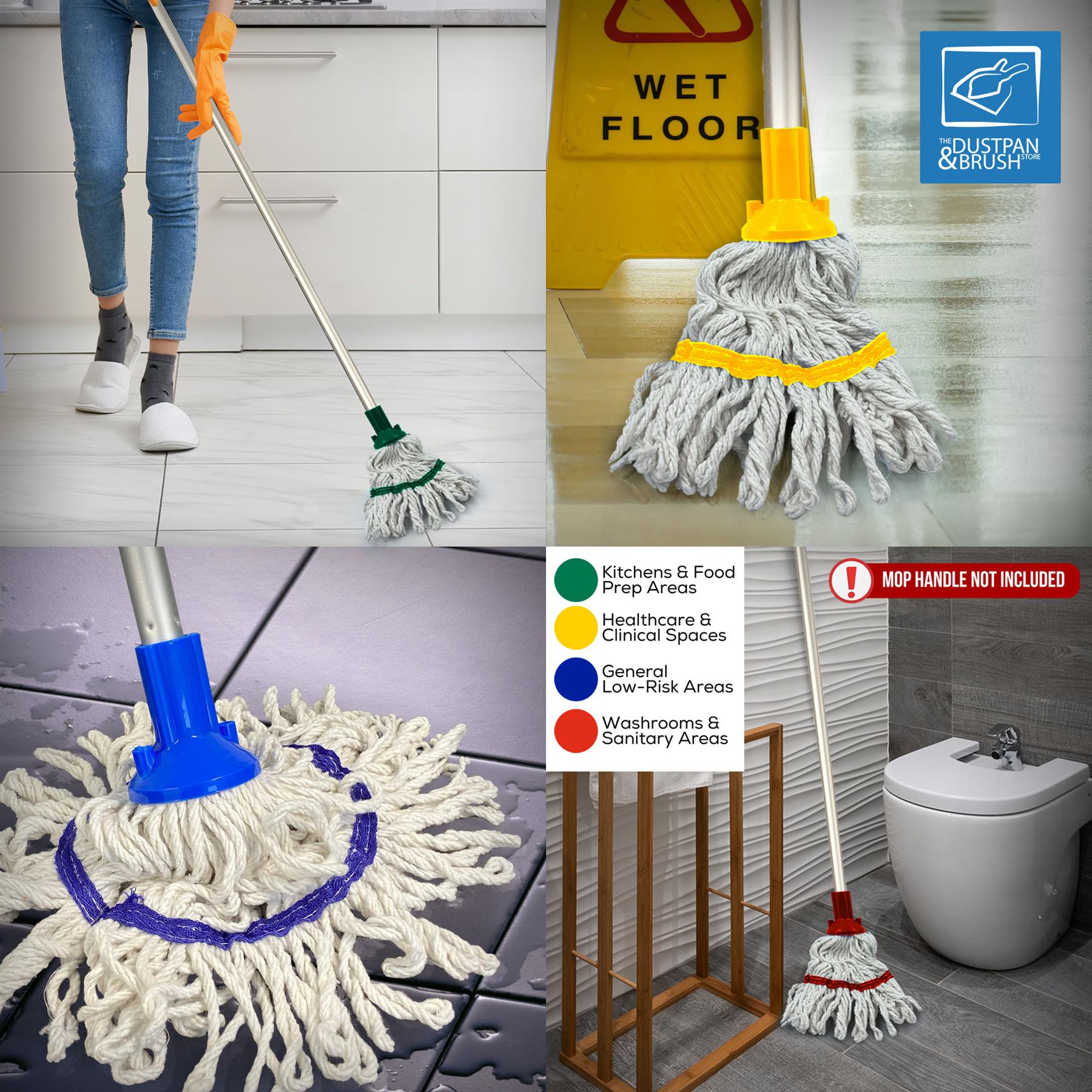 Colour Coded 350mm Looped Pure Yarn Cotton Mop Heads – Pack of 5