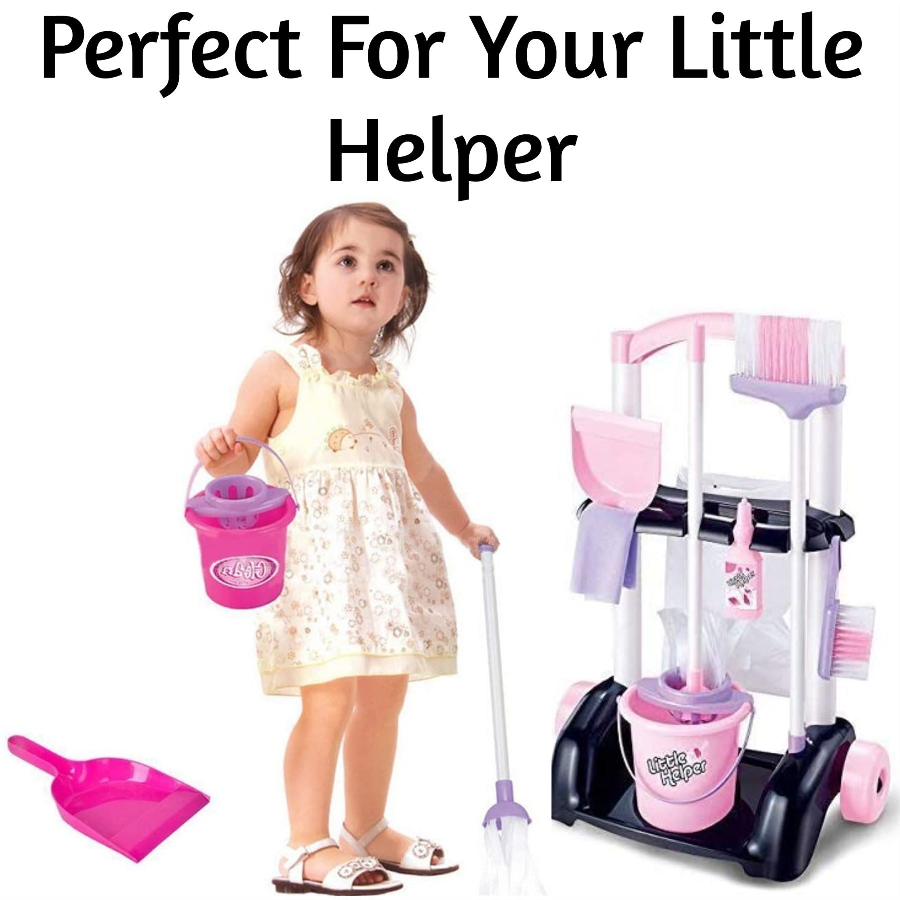 Childs Cleaning Set Pink & Black Trolley