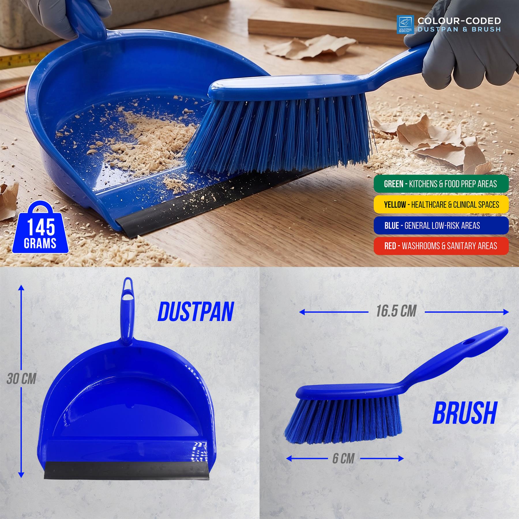 Blue Colour Coded Dustpan and Brush Set