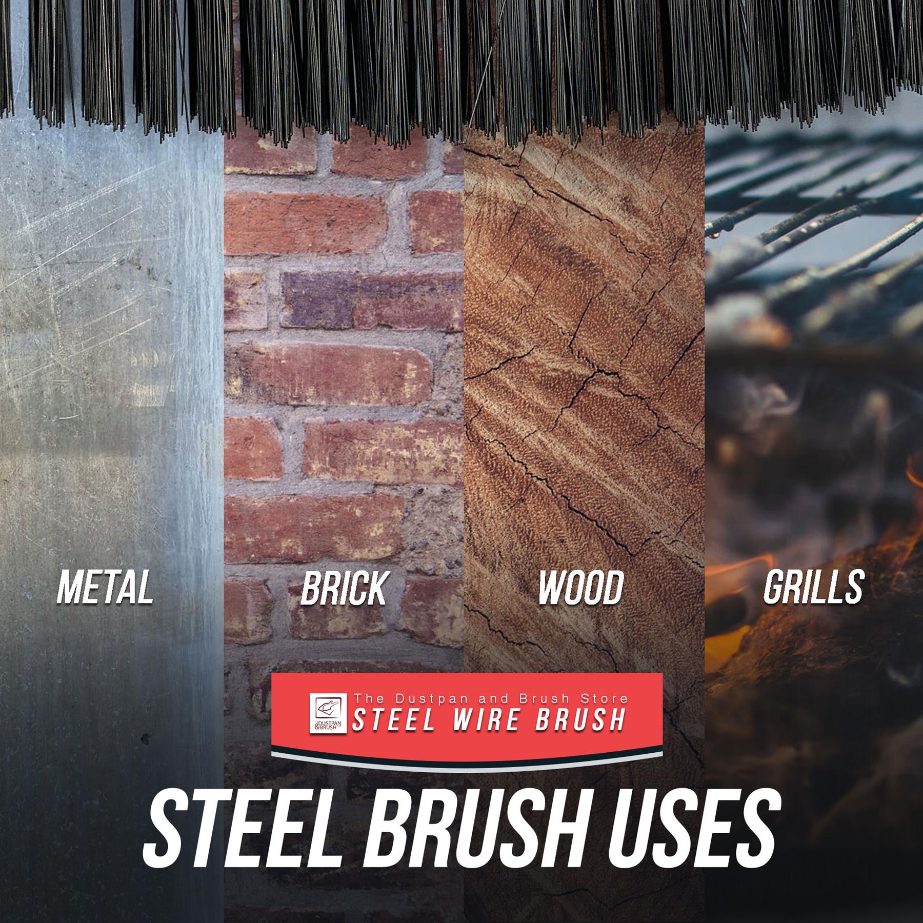 Heavy Duty Wire Brush with Plastic Handle | 4 Row Metal Bristle Brush