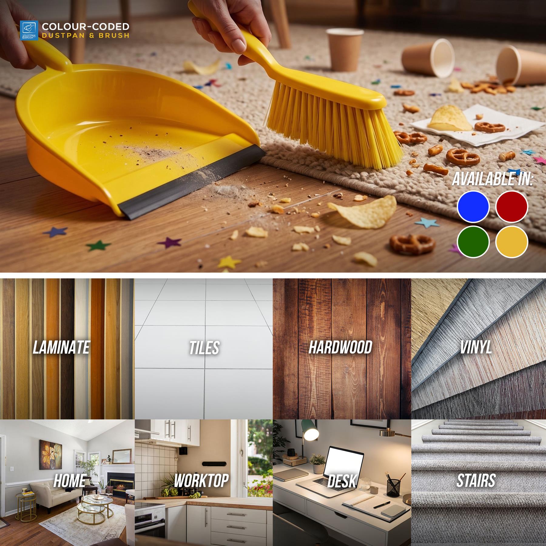 Yellow Colour Coded Dustpan and Brush Set