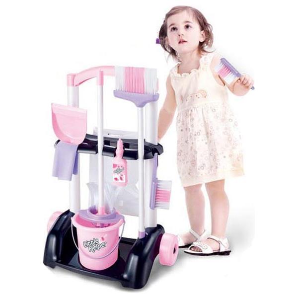 Childs Cleaning Set Pink & Black Trolley