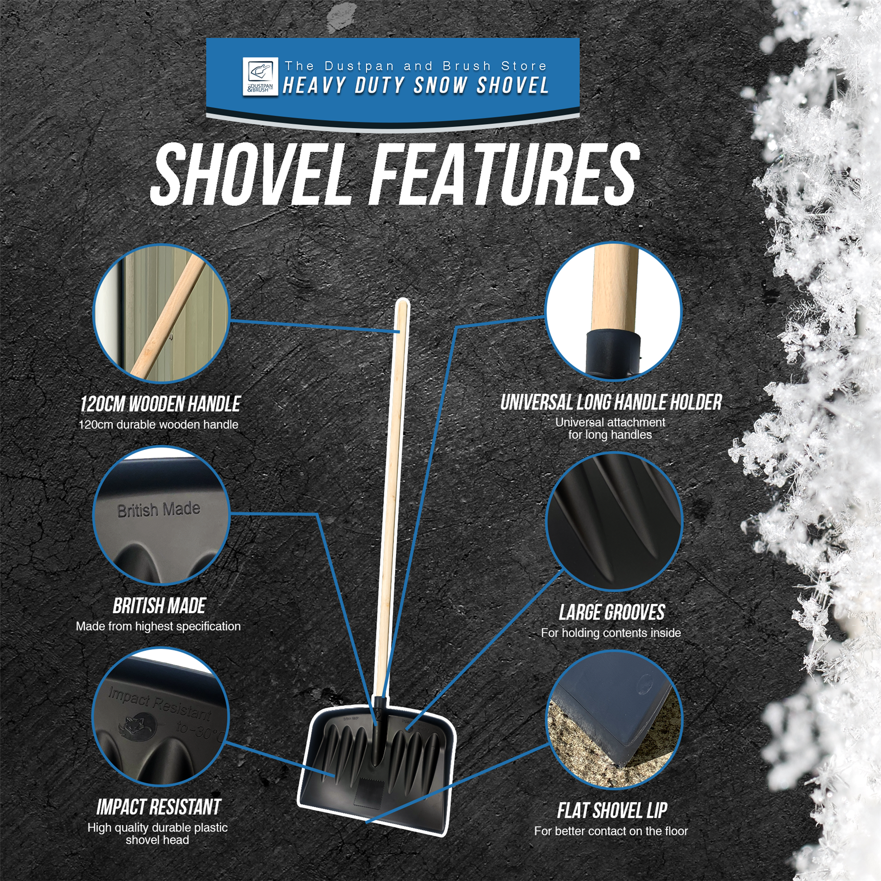 Plastic Snow Scoop Shovel with Wooden Handle – 44cm Wide Snow Shovel