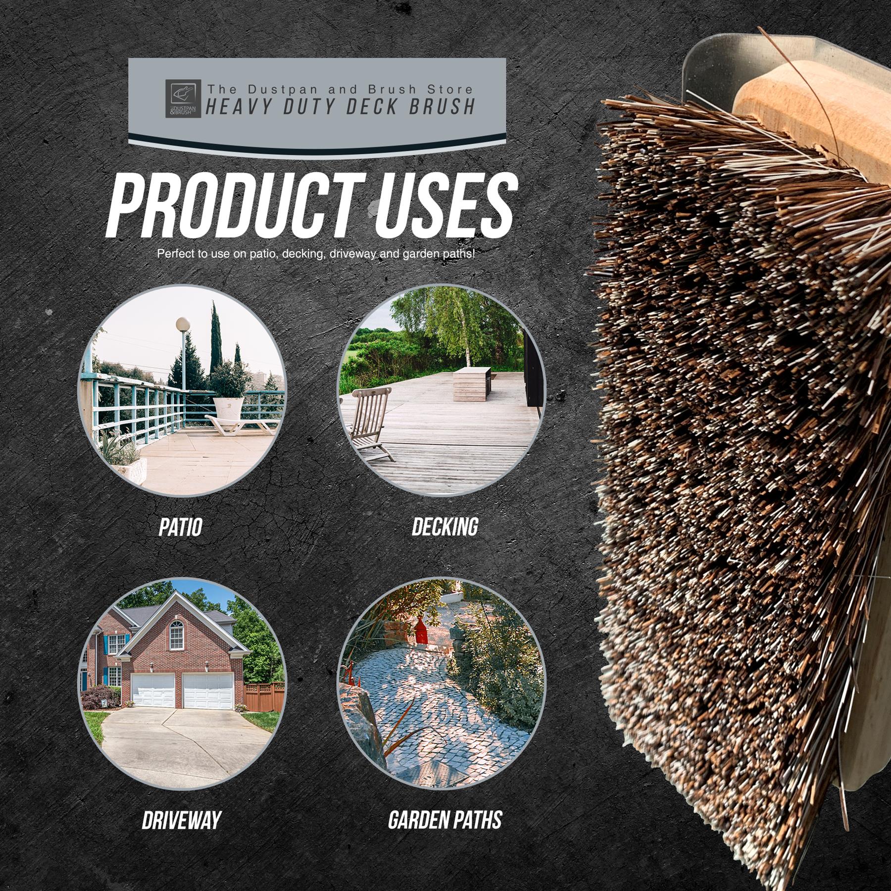 Heavy Duty Deck Scrub with Metal Scraper & Wooden Handle