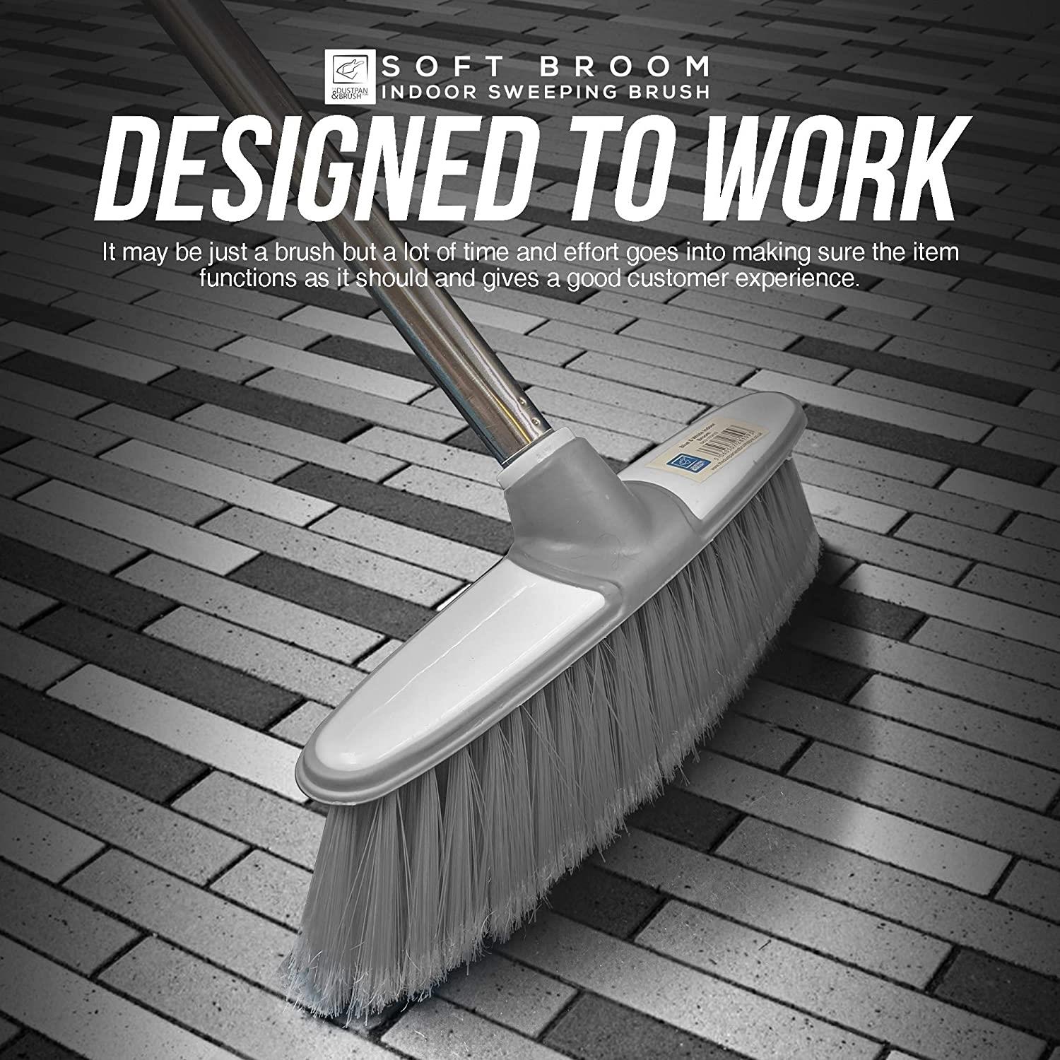 Grey & White Indoor Broom with 4 Piece Handle