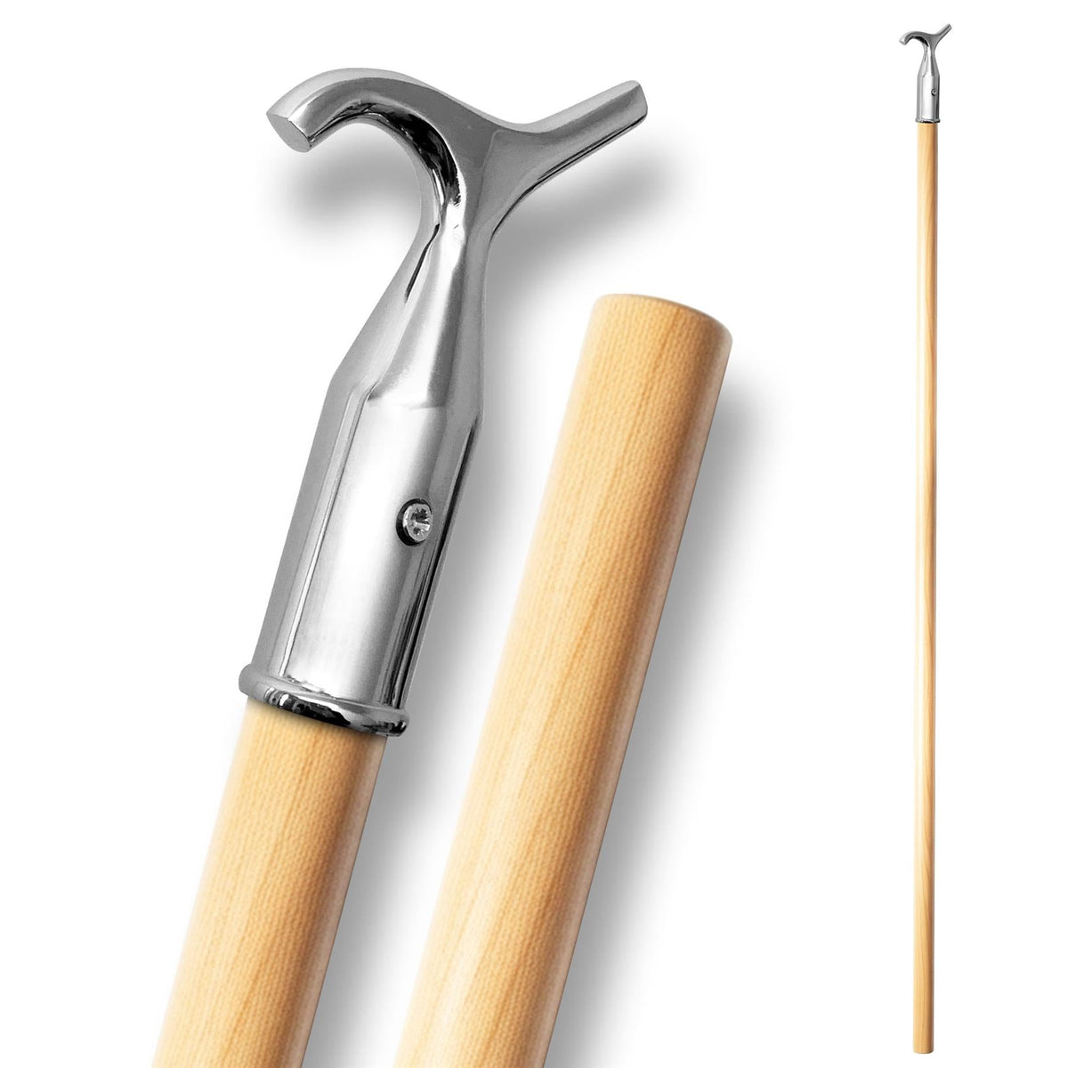 4ft Chrome Window Pole with Wooden Handle for High Windows