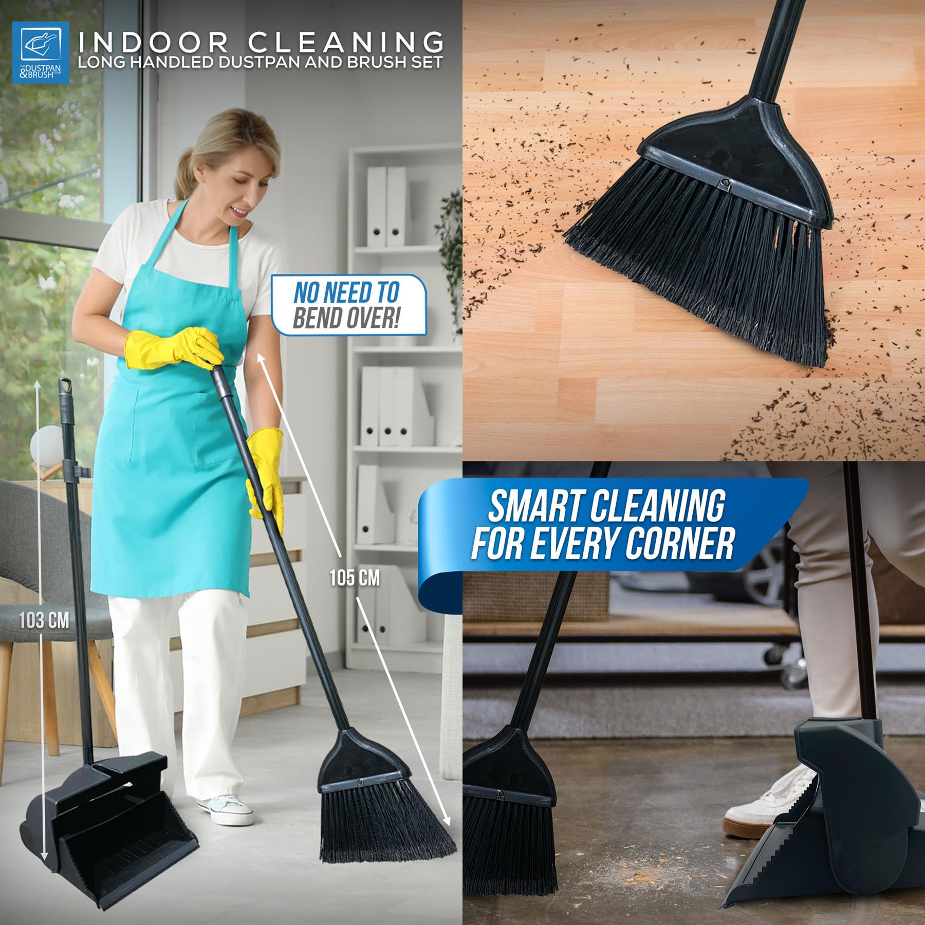 Long Handled Dustpan and Brush Set – Upright Floor Cleaner for Easy Cleaning