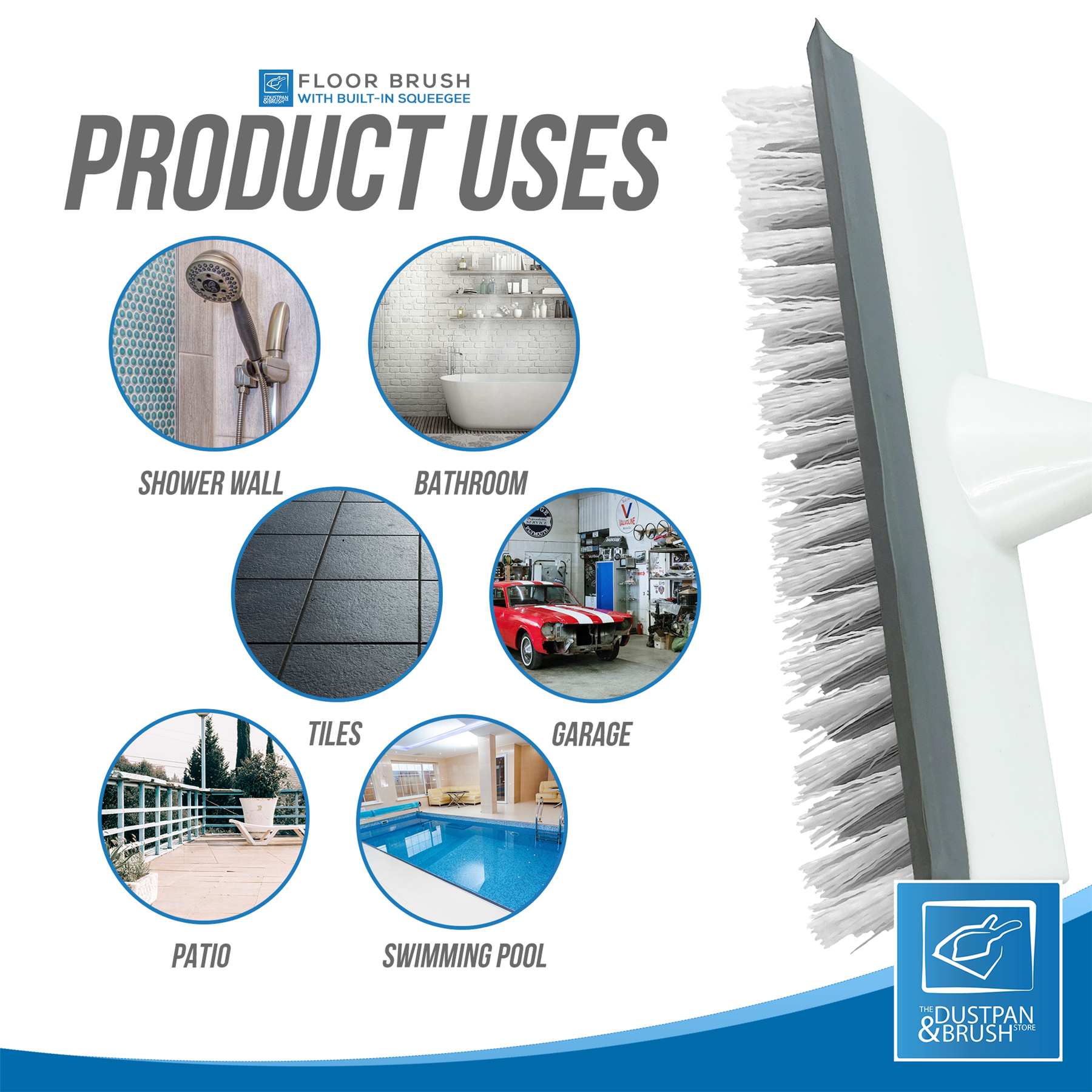 Deck Floor Scrubbing Brush with 4 Piece Handle & Squeegee