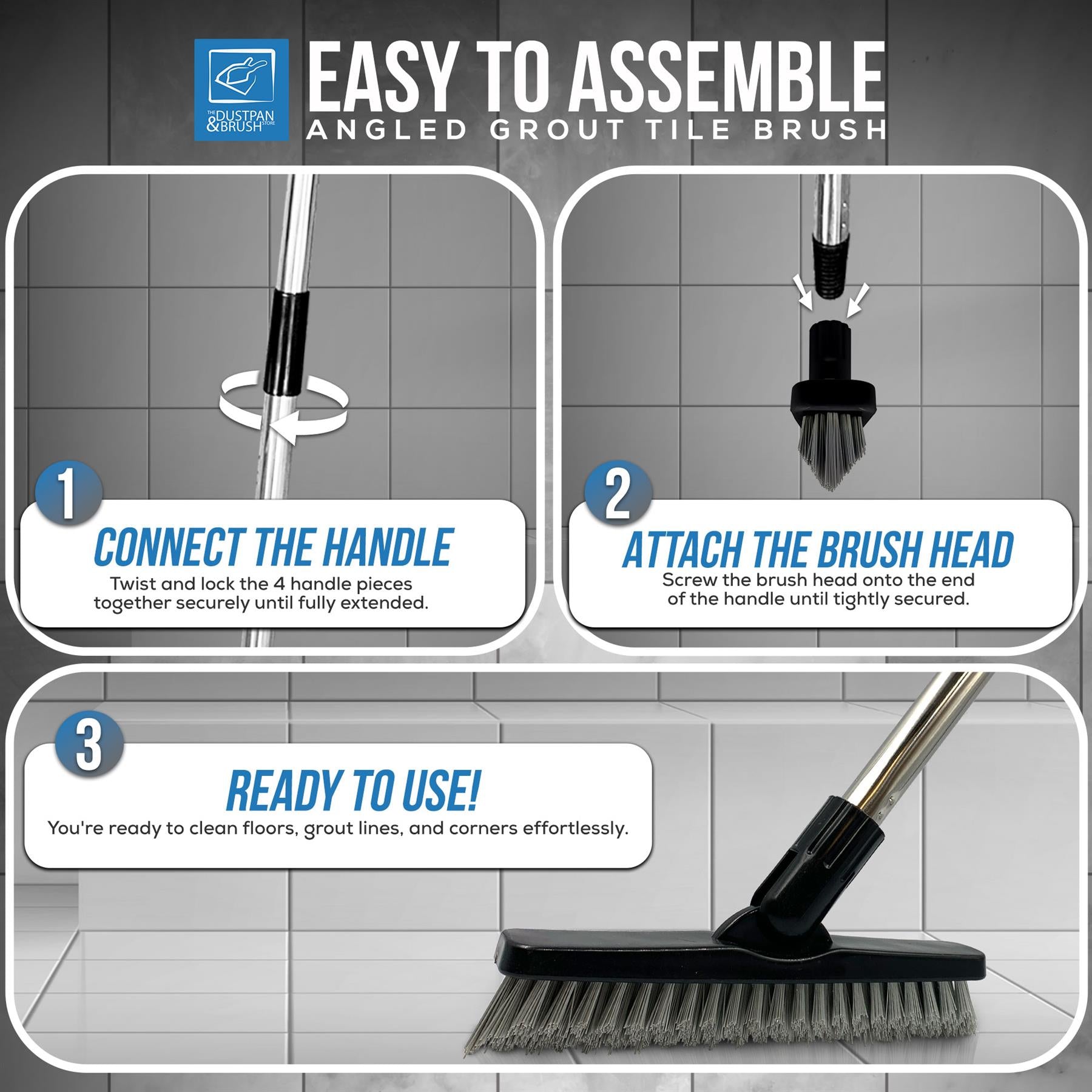 Angled Grout Floor Scrubbing Brush with Stainless Steel Handle