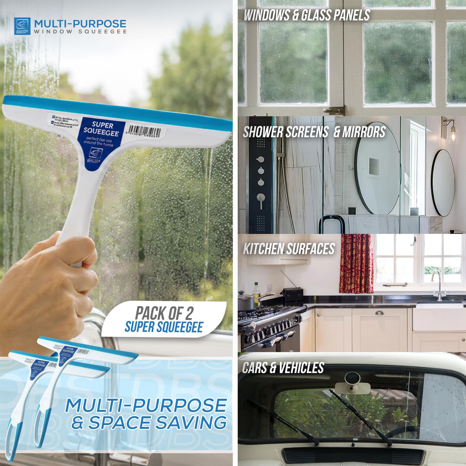 Window & Shower Squeegee Pack of 2 – Blue & White